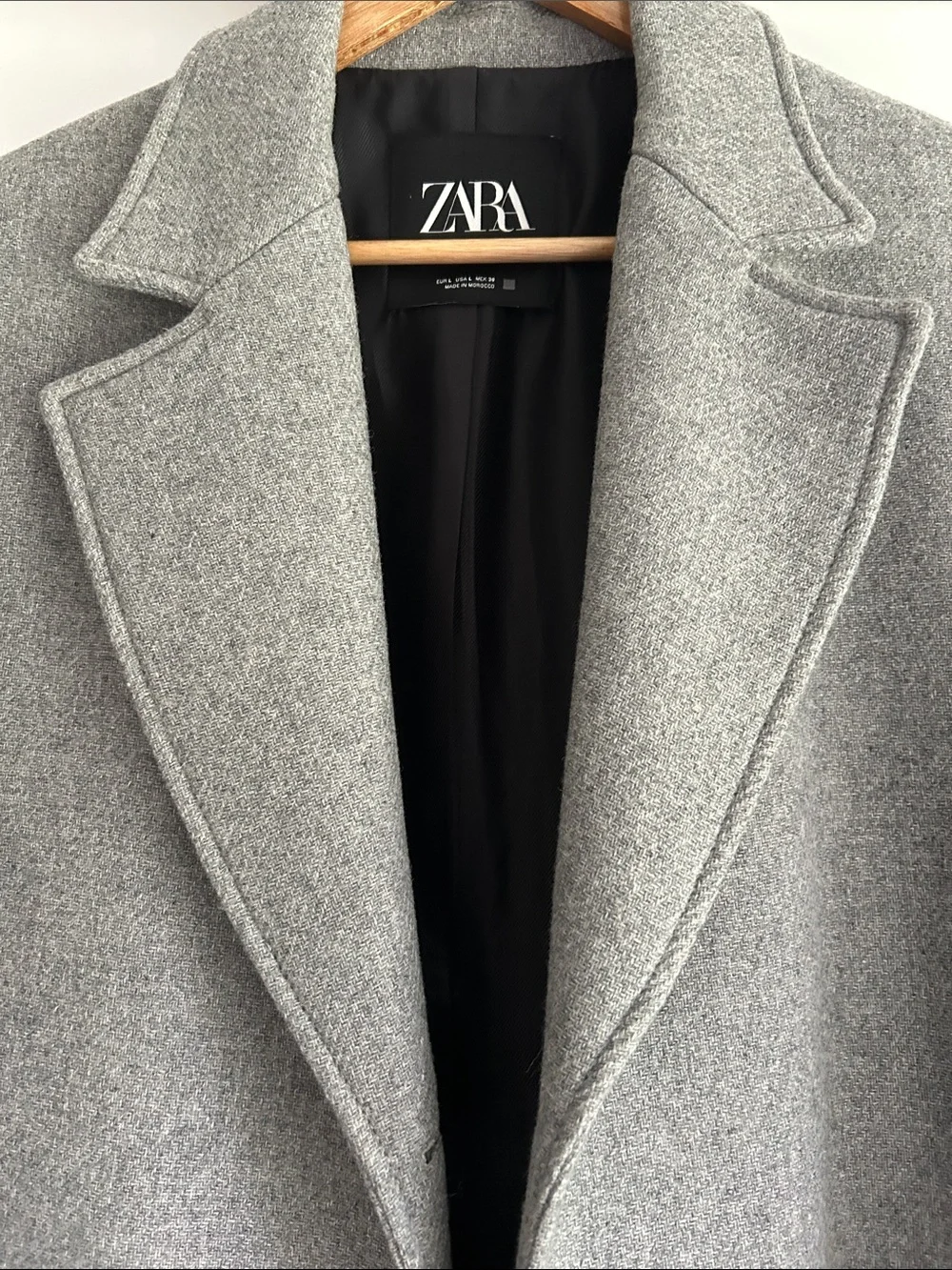 ZARA Grey Single-Button Wool Blend Coat